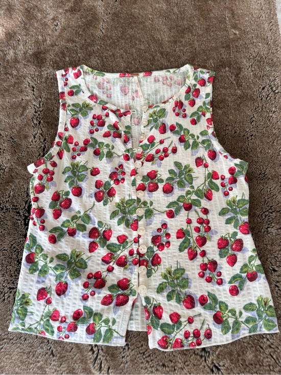 Free People Tops - Free People White Terry button down  Tank Top with Red Strawberry